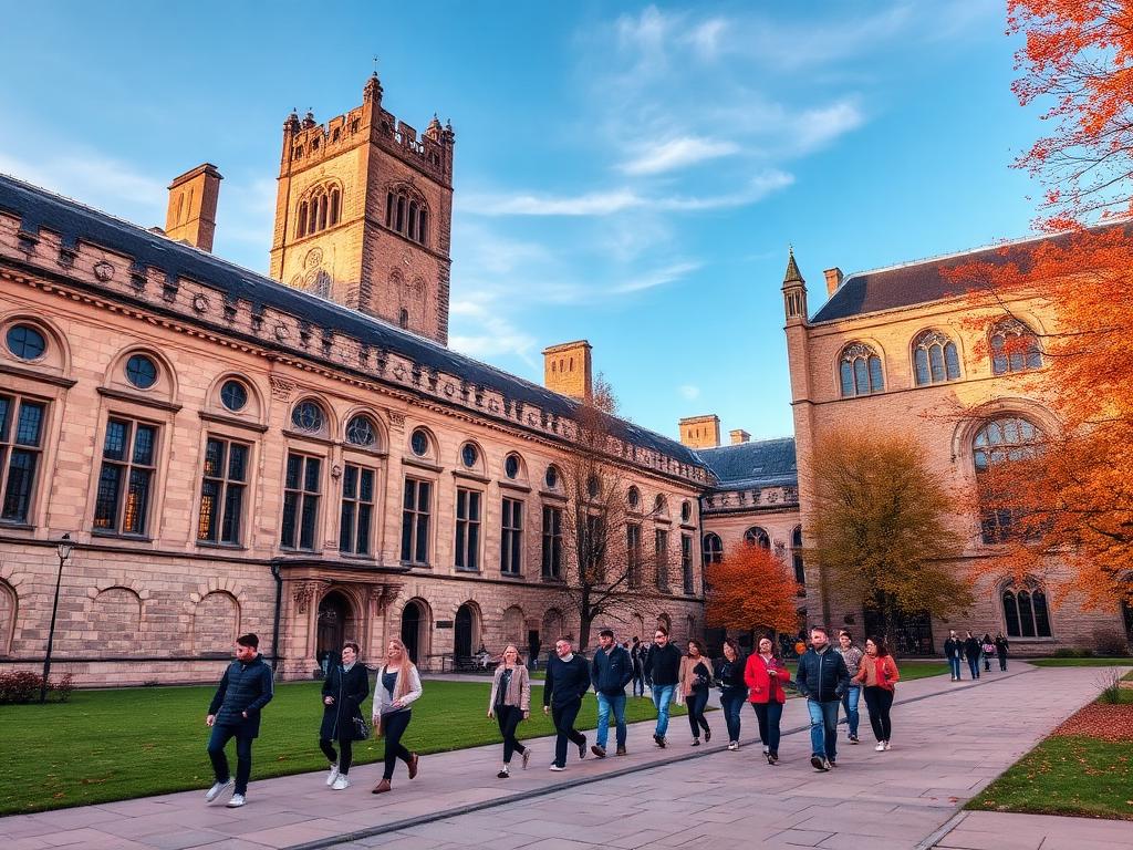 International students walking through a university campus